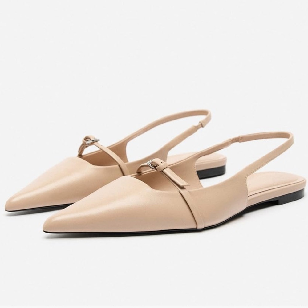 Zara Beige Pointed Flats